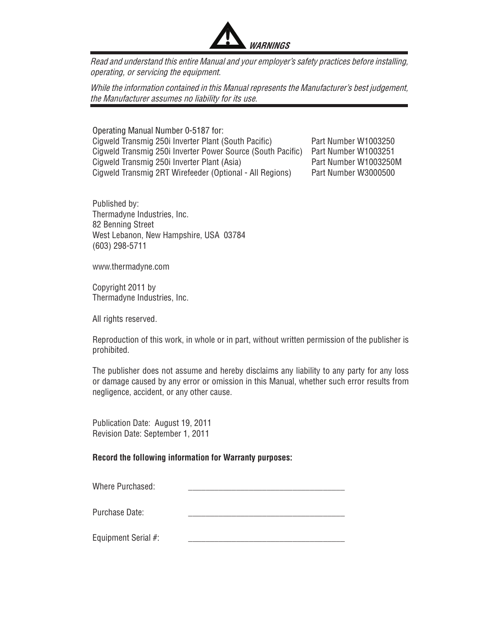 Tweco 250i Transmig Inverter User Manual | Page 3 / 100