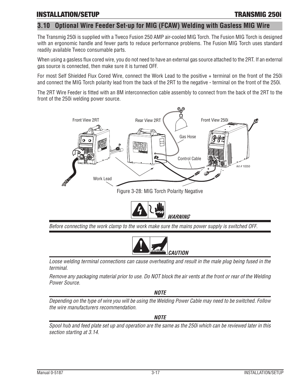 Installation/setup transmig 250i | Tweco 250i Transmig Inverter User Manual | Page 35 / 100