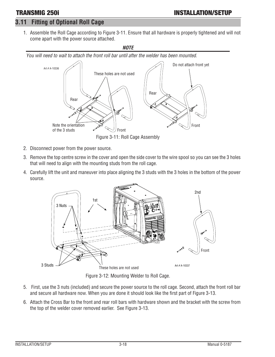 Transmig 250i installation/setup, 11 fitting of optional roll cage | Tweco 250i Transmig Inverter User Manual | Page 36 / 100