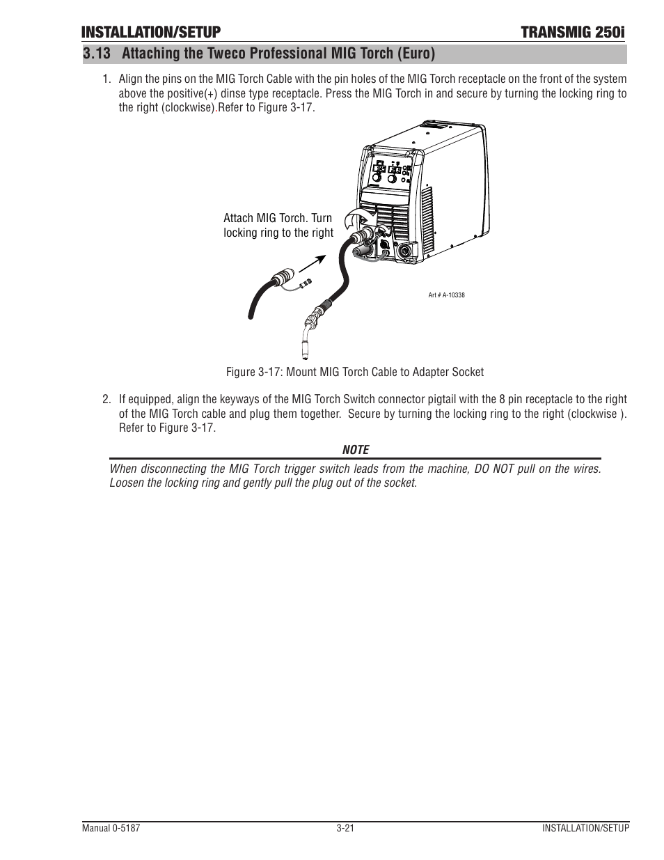 Installation/setup transmig 250i | Tweco 250i Transmig Inverter User Manual | Page 39 / 100