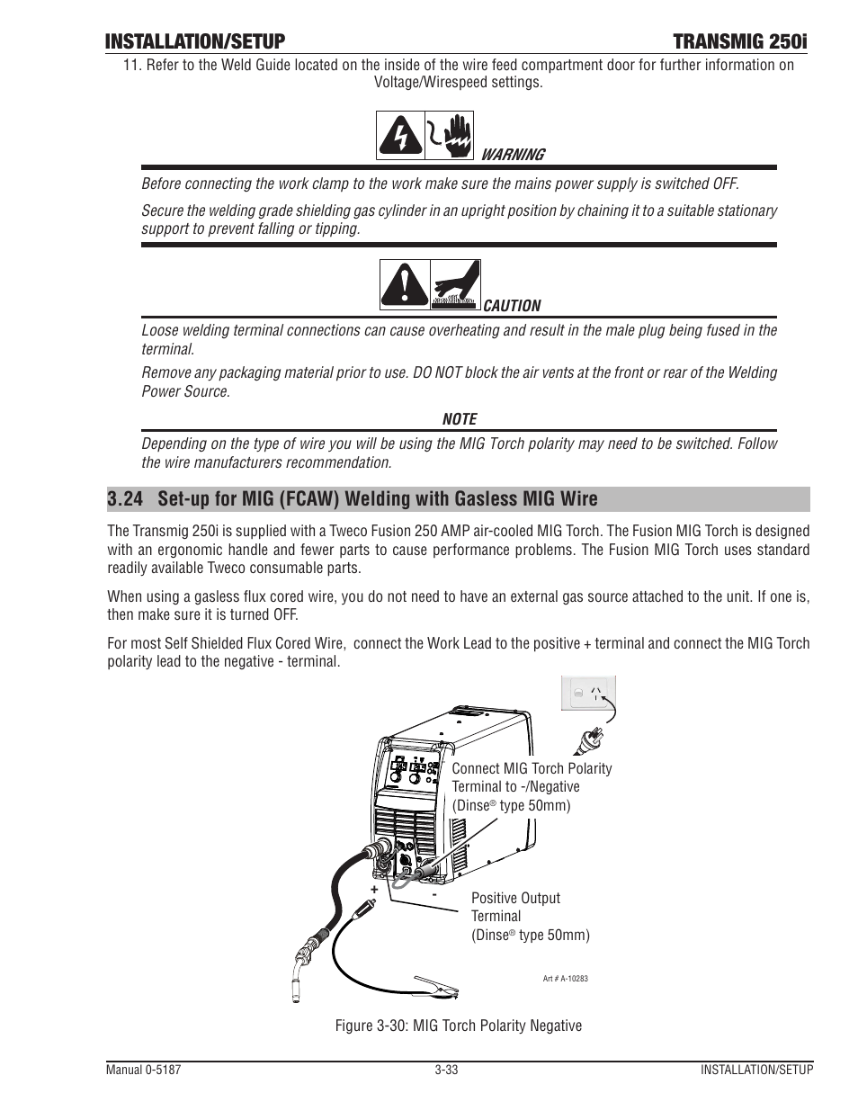 Installation/setup transmig 250i | Tweco 250i Transmig Inverter User Manual | Page 51 / 100