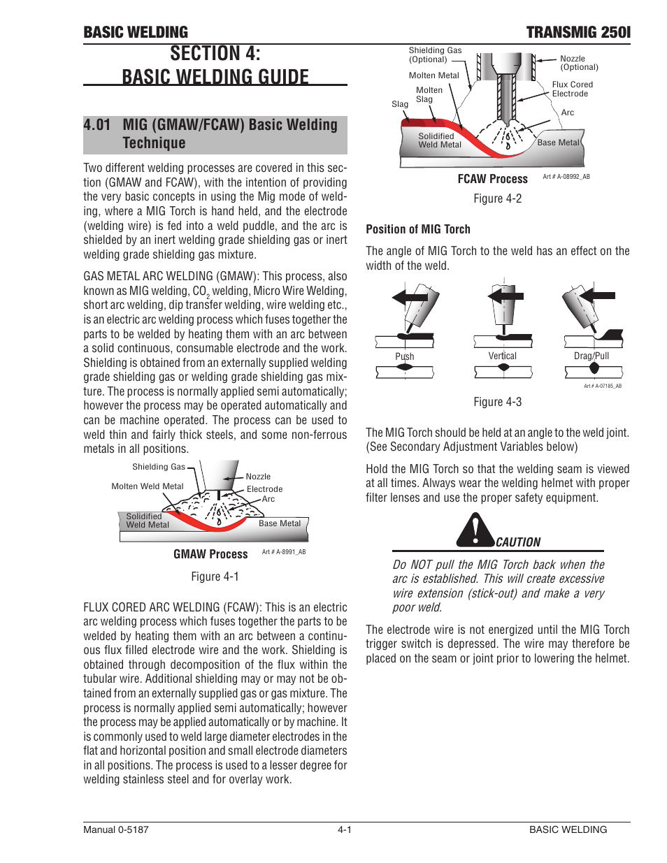 Basic welding transmig 250i, 01 mig (gmaw/fcaw) basic welding technique | Tweco 250i Transmig Inverter User Manual | Page 57 / 100