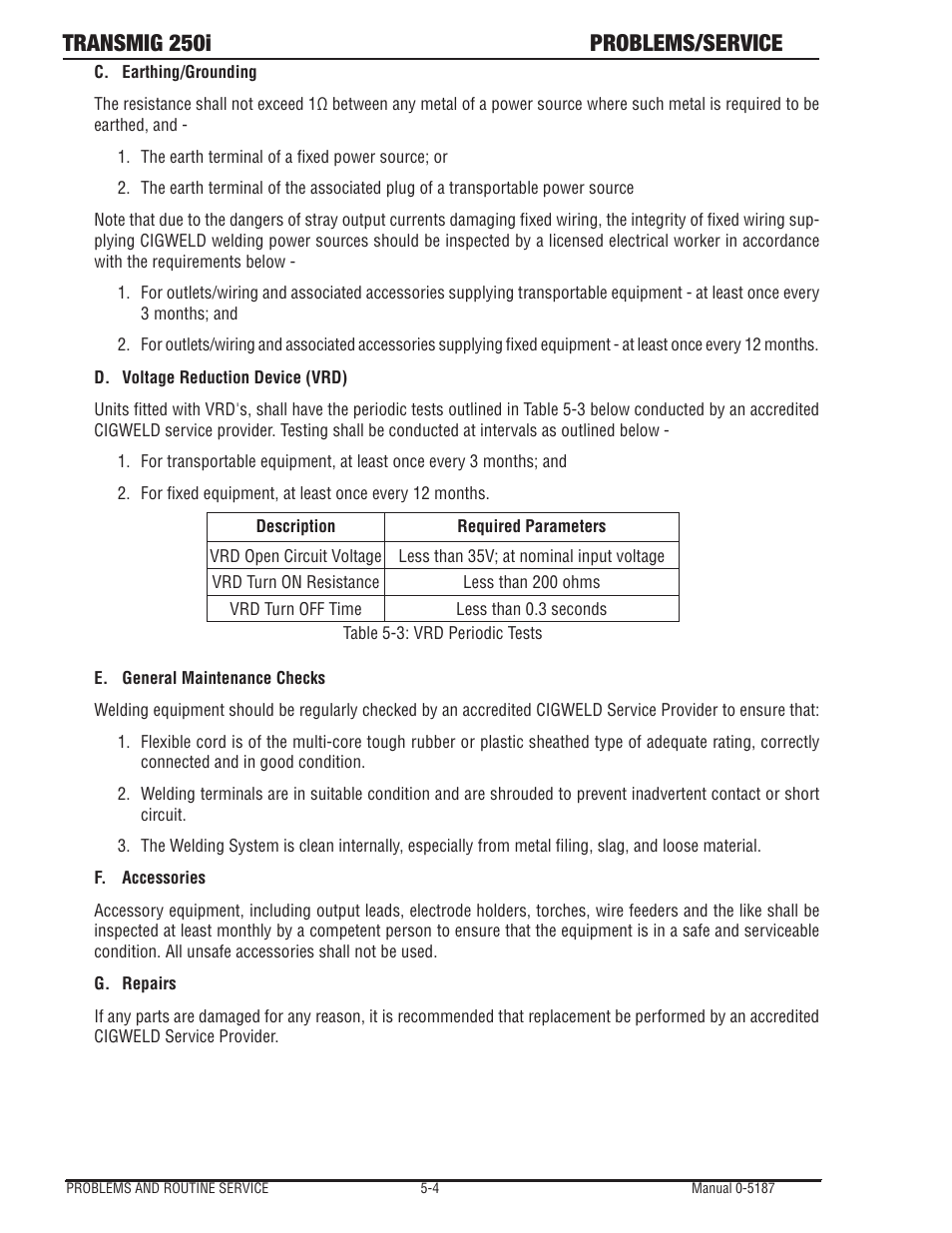Transmig 250i problems/service | Tweco 250i Transmig Inverter User Manual | Page 82 / 100