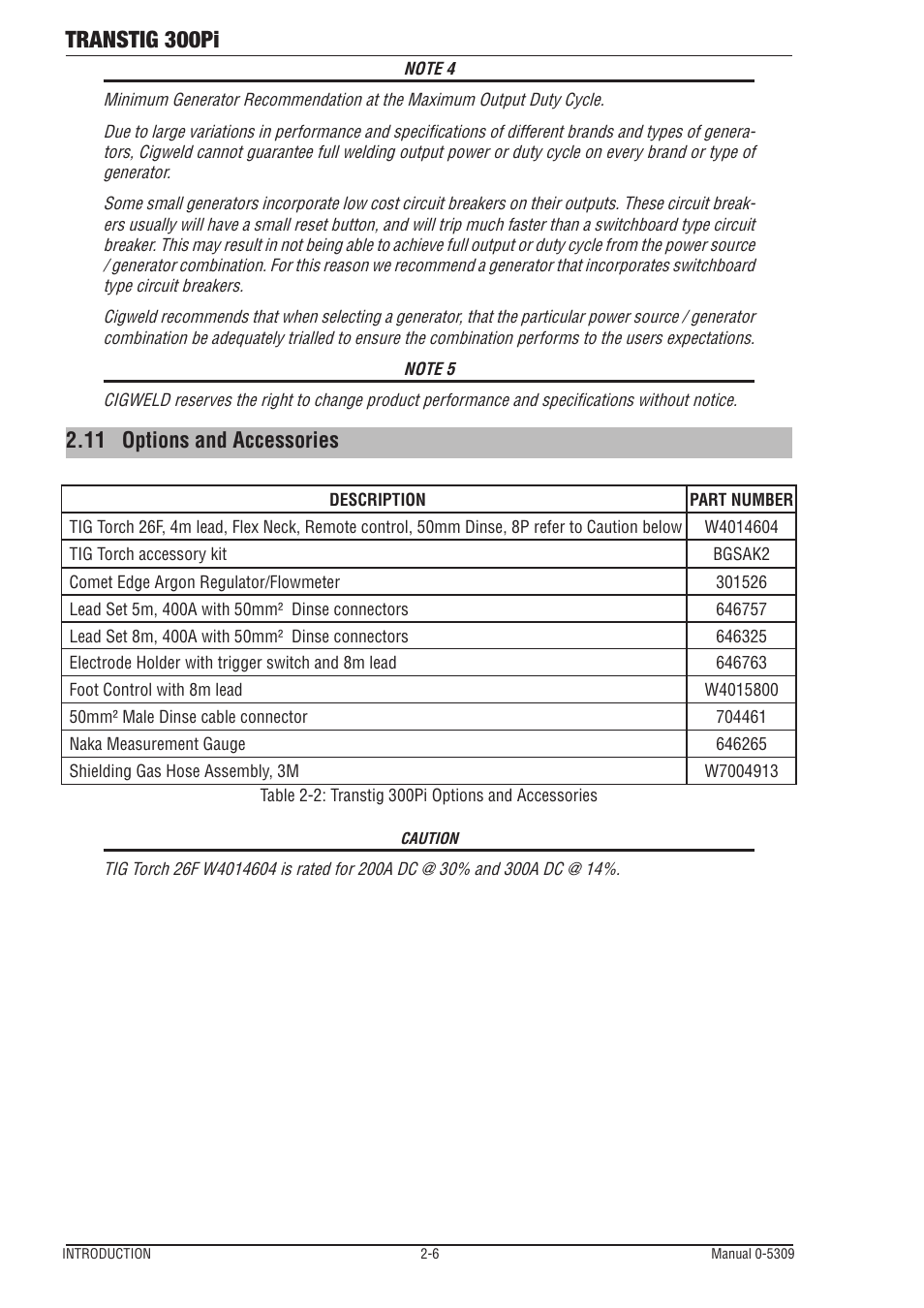 11 options and accessories, Transtig 300pi | Tweco 300Pi Transtig Welding Inverter User Manual | Page 18 / 72