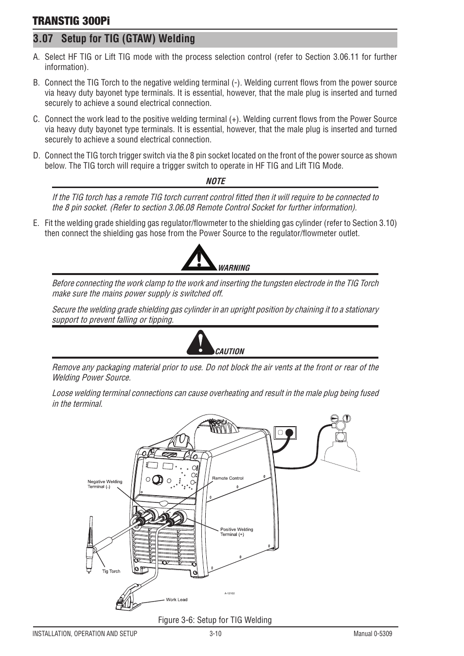 17 setup for tig (gtaw) welding, Transtig 300pi, 07 setup for tig (gtaw) welding | Tweco 300Pi Transtig Welding Inverter User Manual | Page 28 / 72