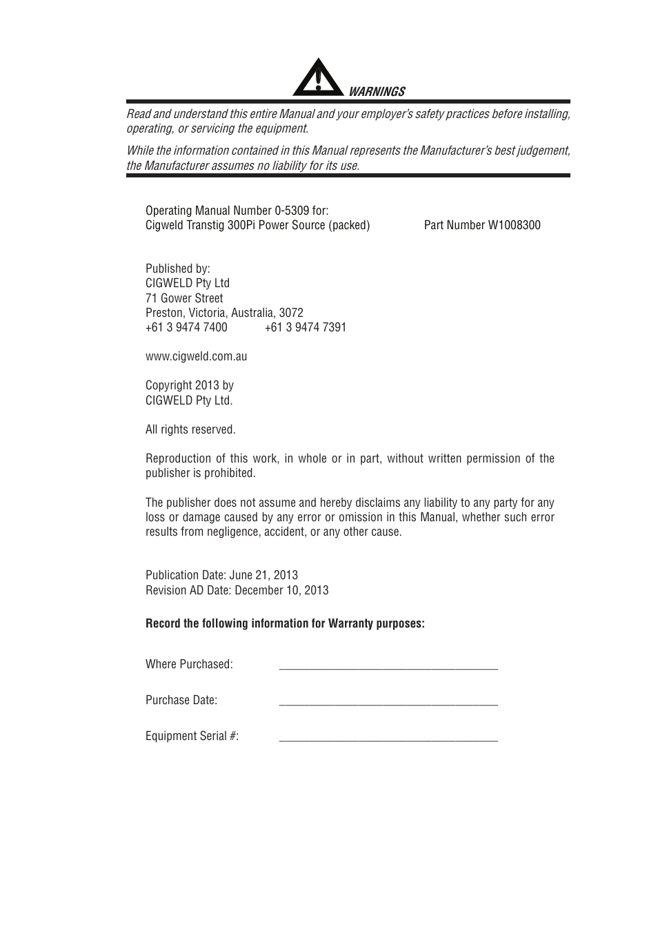 Tweco 300Pi Transtig Welding Inverter User Manual | Page 3 / 72