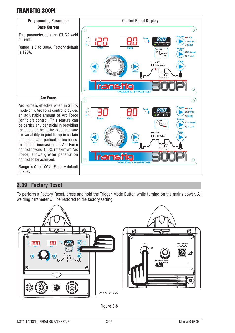 Transtig 300pi, 09 factory reset | Tweco 300Pi Transtig Welding Inverter User Manual | Page 34 / 72