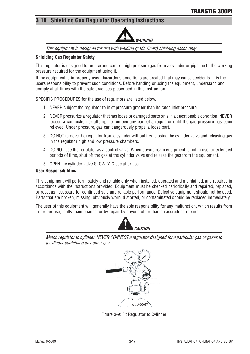 Transtig 300pi, 10 shielding gas regulator operating instructions | Tweco 300Pi Transtig Welding Inverter User Manual | Page 35 / 72