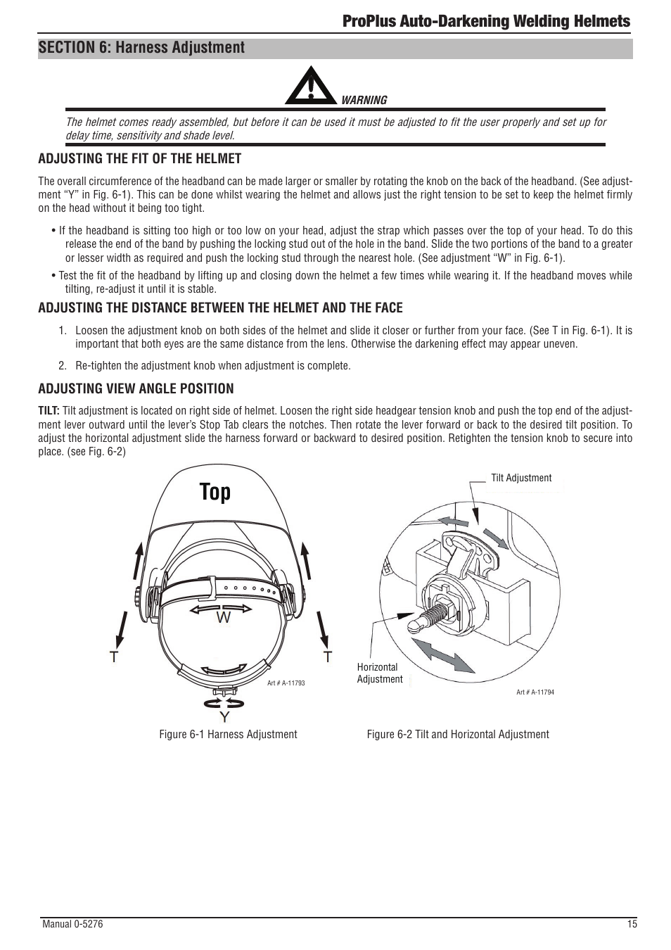 Section 6: harness adjustment, Proplus auto-darkening welding helmets | Tweco ProPlus Digital Auto-Darkening Welding Helmet User Manual | Page 15 / 24