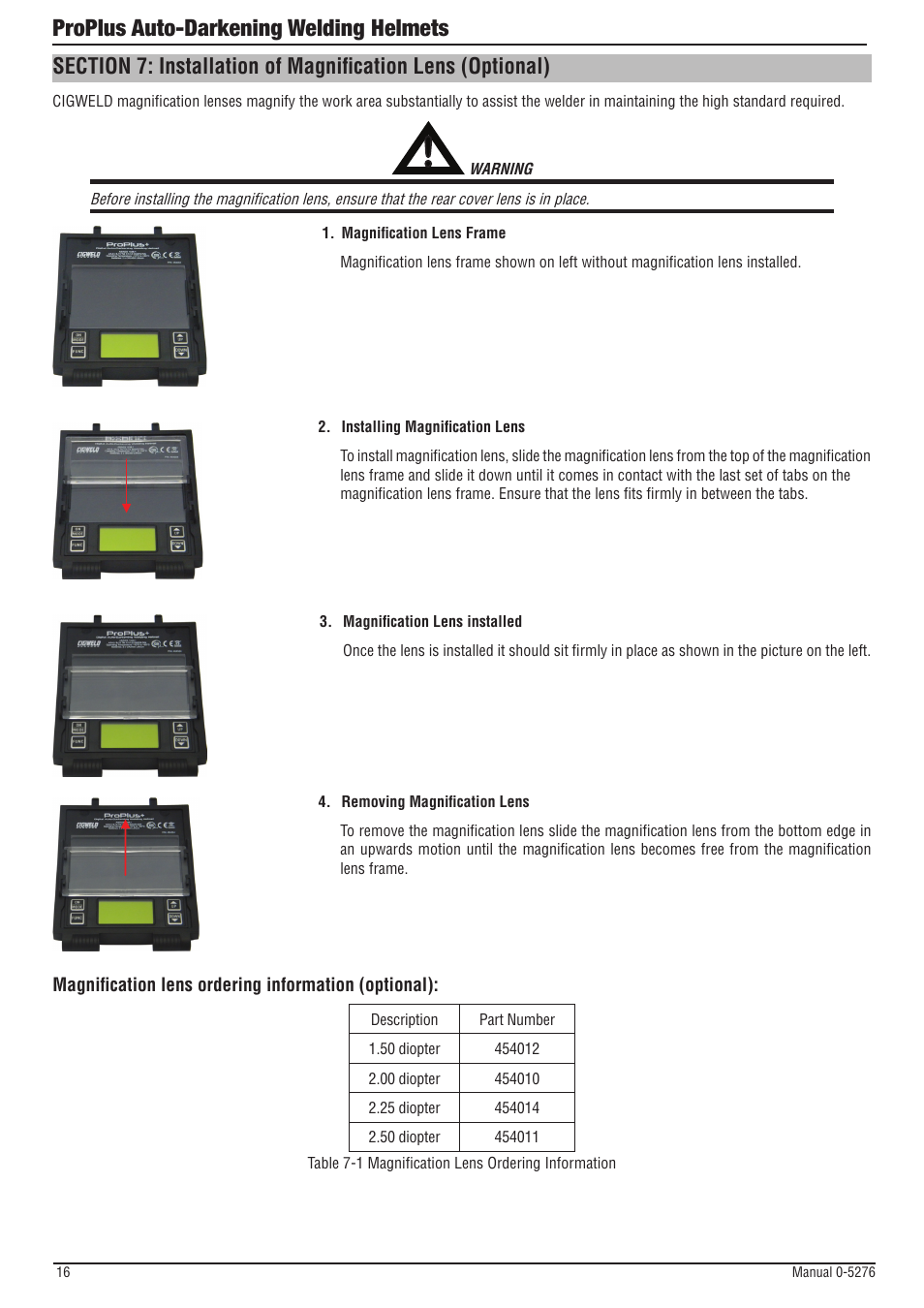 Proplus auto-darkening welding helmets | Tweco ProPlus Digital Auto-Darkening Welding Helmet User Manual | Page 16 / 24
