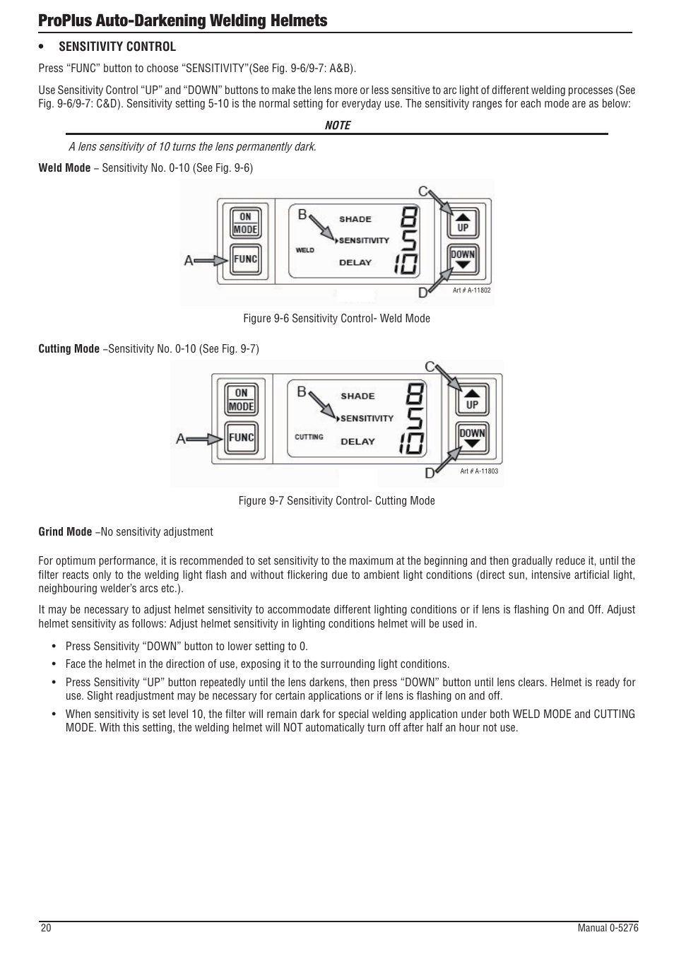 Proplus auto-darkening welding helmets | Tweco ProPlus Digital Auto-Darkening Welding Helmet User Manual | Page 20 / 24