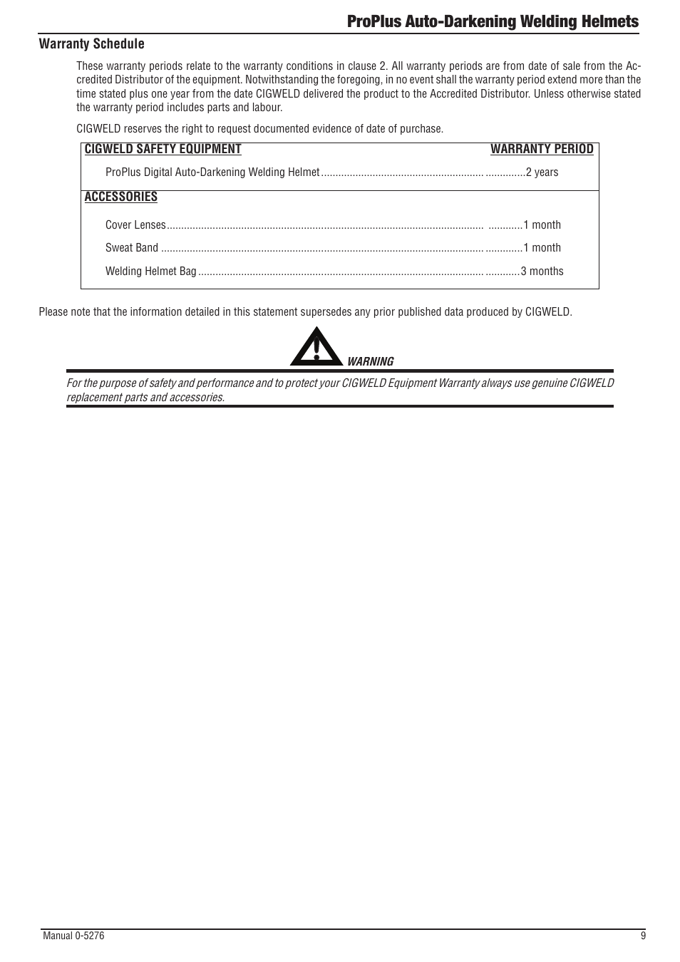 Proplus auto-darkening welding helmets | Tweco ProPlus Digital Auto-Darkening Welding Helmet User Manual | Page 9 / 24