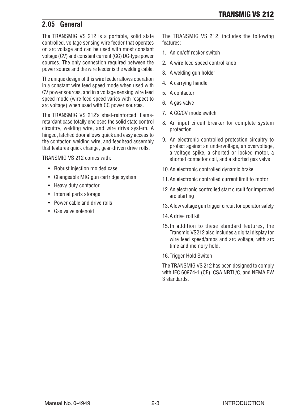 05 general, 05 general -3, Transmig vs 212 | Tweco VS212 Wire Feeder User Manual | Page 15 / 50