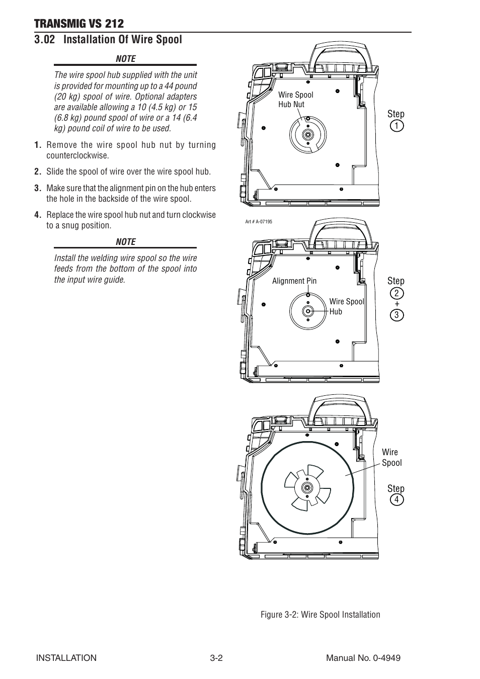 02 installation of wire spool, 02 installation of wire spool -2, Transmig vs 212 | Tweco VS212 Wire Feeder User Manual | Page 24 / 50