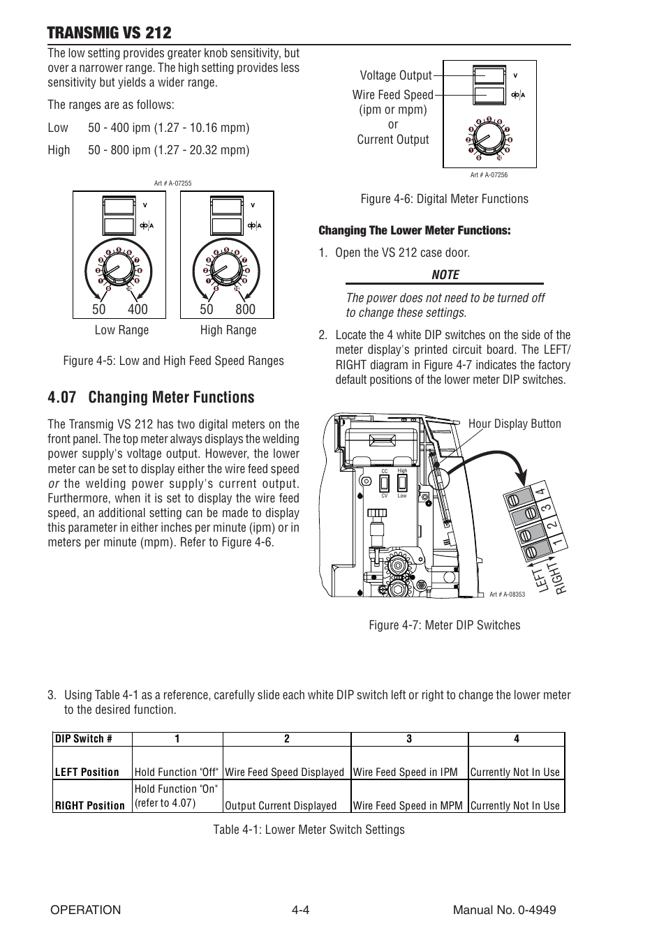 07 changing meter functions, 07 changing meter functions -4, Transmig vs 212 | Tweco VS212 Wire Feeder User Manual | Page 32 / 50