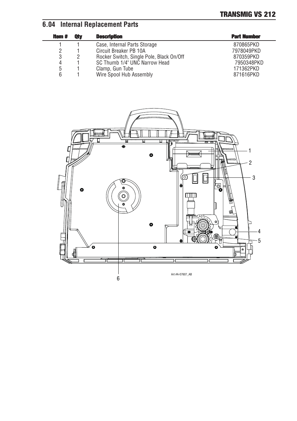 04 internal replacement parts, 04 internal replacement parts -3, Transmig vs 212 | Tweco VS212 Wire Feeder User Manual | Page 39 / 50