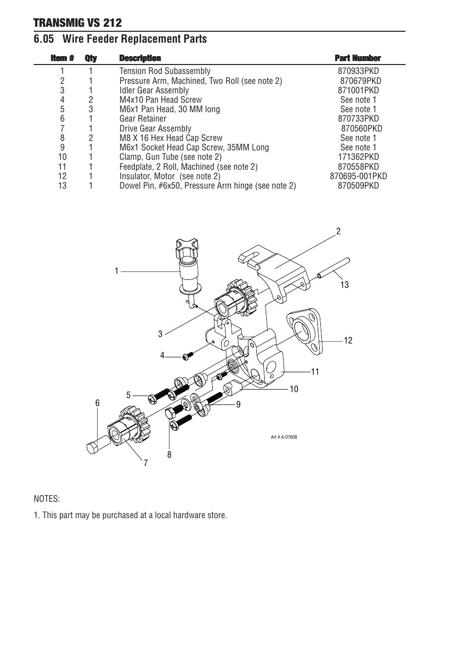 05 wire feeder replacement parts, 05 wire feeder replacement parts -4, Transmig vs 212 | Tweco VS212 Wire Feeder User Manual | Page 40 / 50