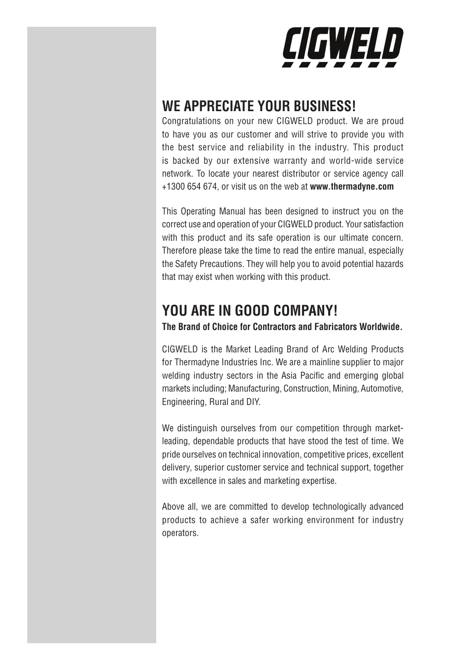 We appreciate your business, You are in good company | Tweco 200i Multi Process Welding Inverter User Manual | Page 2 / 82
