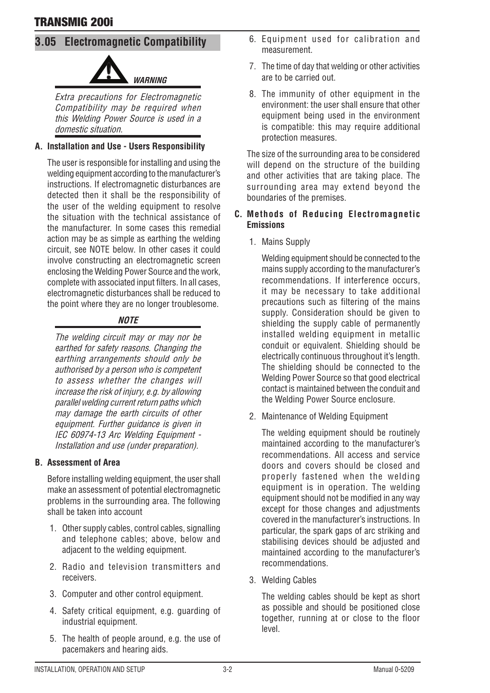 Transmig 200i, 05 electromagnetic compatibility | Tweco 200i Multi Process Welding Inverter User Manual | Page 20 / 82