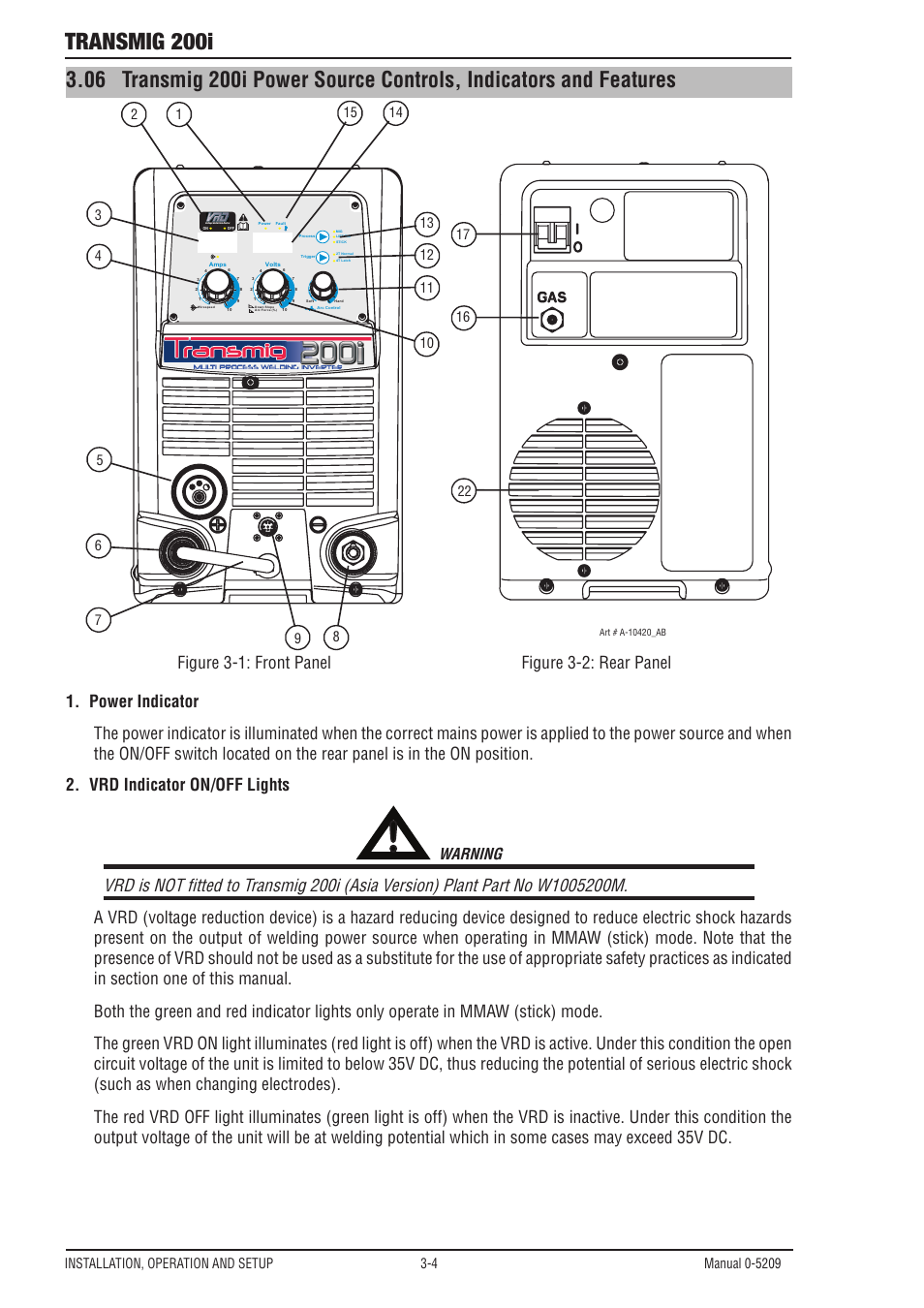 Transmig 200i, Warning | Tweco 200i Multi Process Welding Inverter User Manual | Page 22 / 82