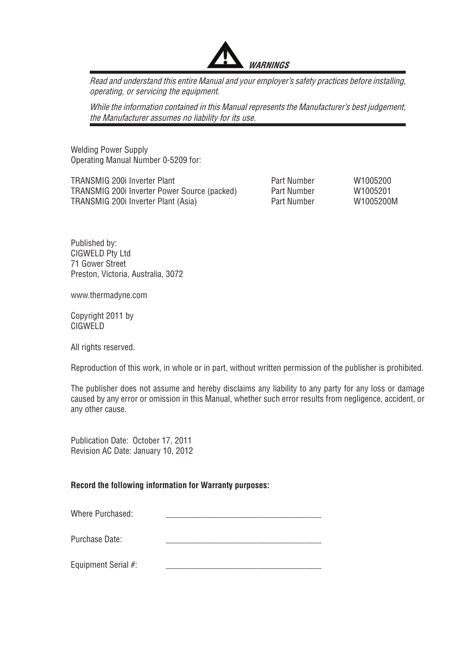 Tweco 200i Multi Process Welding Inverter User Manual | Page 3 / 82