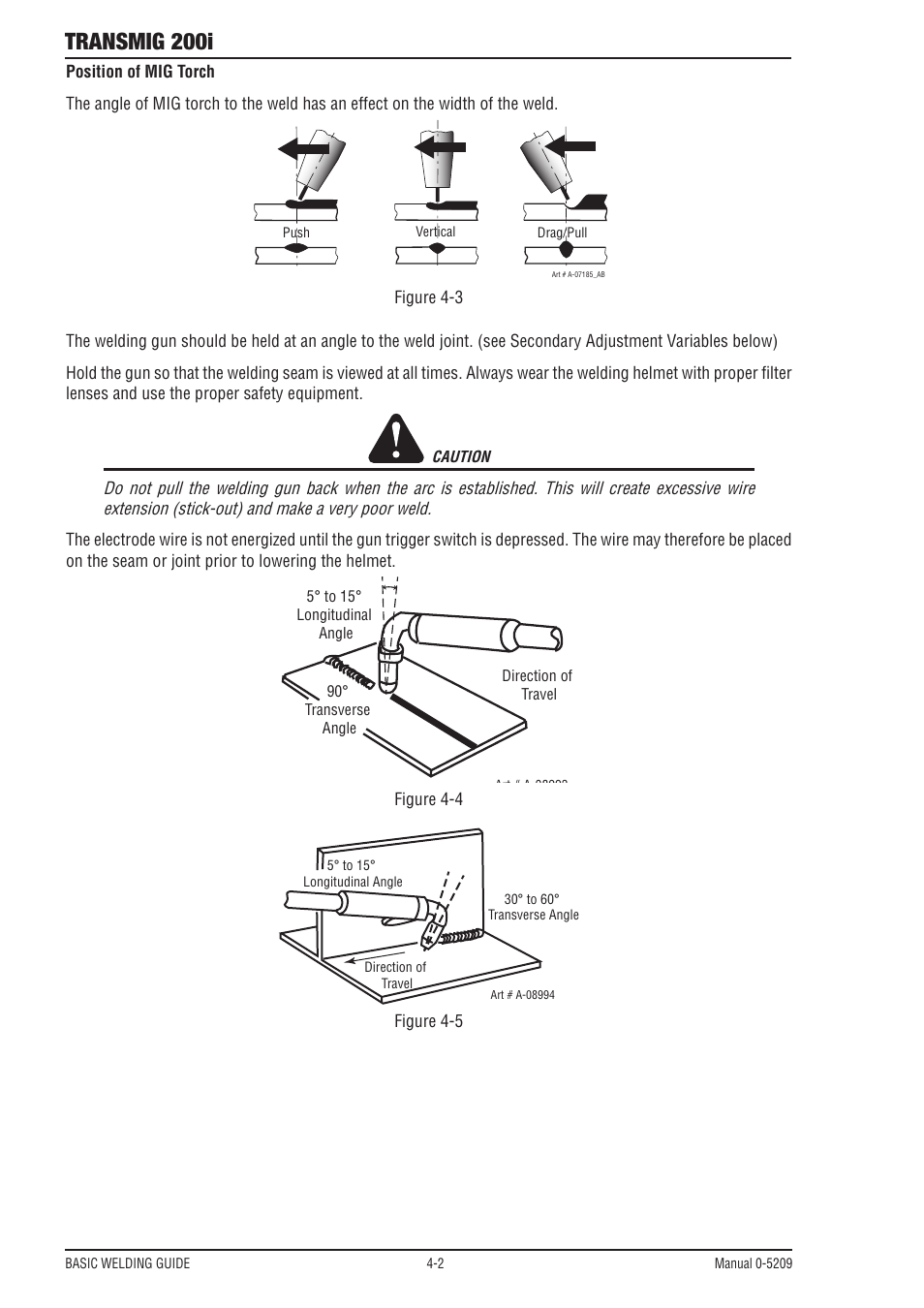 Transmig 200i, Butt & horizontal welds, Horizontal fillet weld | Tweco 200i Multi Process Welding Inverter User Manual | Page 42 / 82