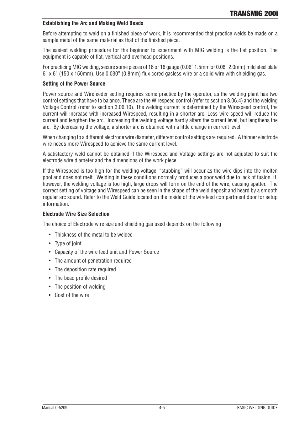 Transmig 200i | Tweco 200i Multi Process Welding Inverter User Manual | Page 45 / 82