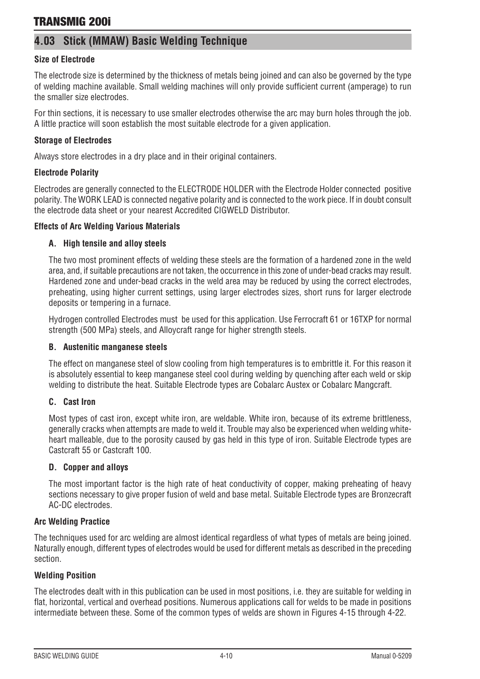 Transmig 200i, 03 stick (mmaw) basic welding technique | Tweco 200i Multi Process Welding Inverter User Manual | Page 50 / 82