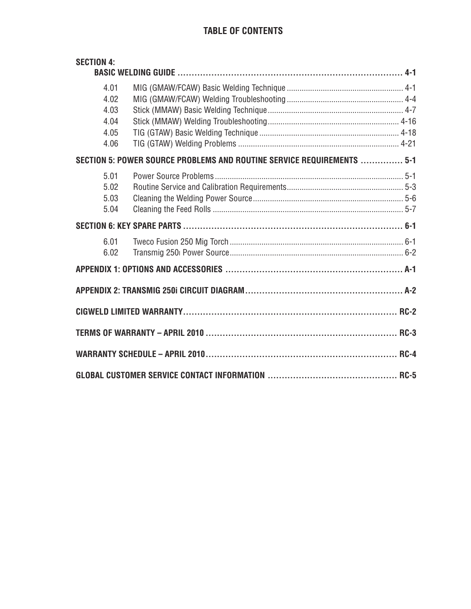 Tweco 250i Multi Process Welding Inverter 2RT Wire Feeder User Manual | Page 5 / 100