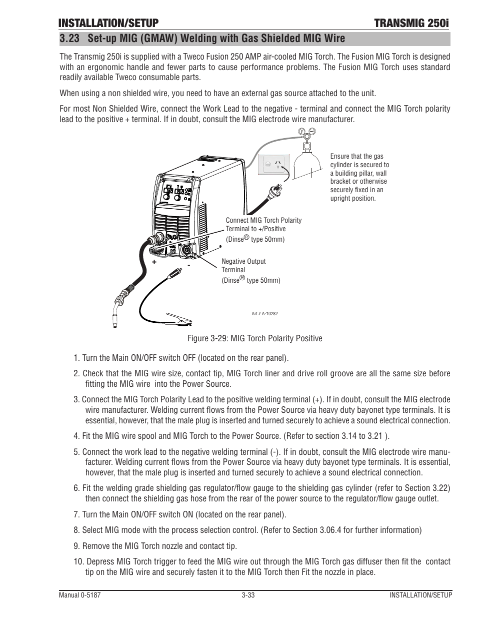Installation/setup transmig 250i | Tweco 250i Multi Process Welding Inverter 2RT Wire Feeder User Manual | Page 51 / 100