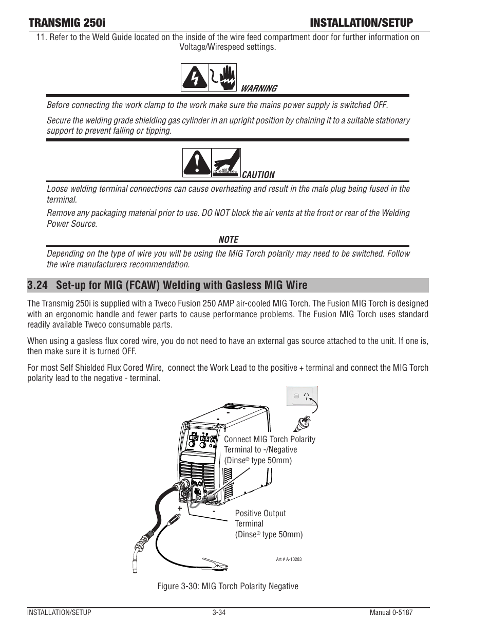 Transmig 250i installation/setup | Tweco 250i Multi Process Welding Inverter 2RT Wire Feeder User Manual | Page 52 / 100