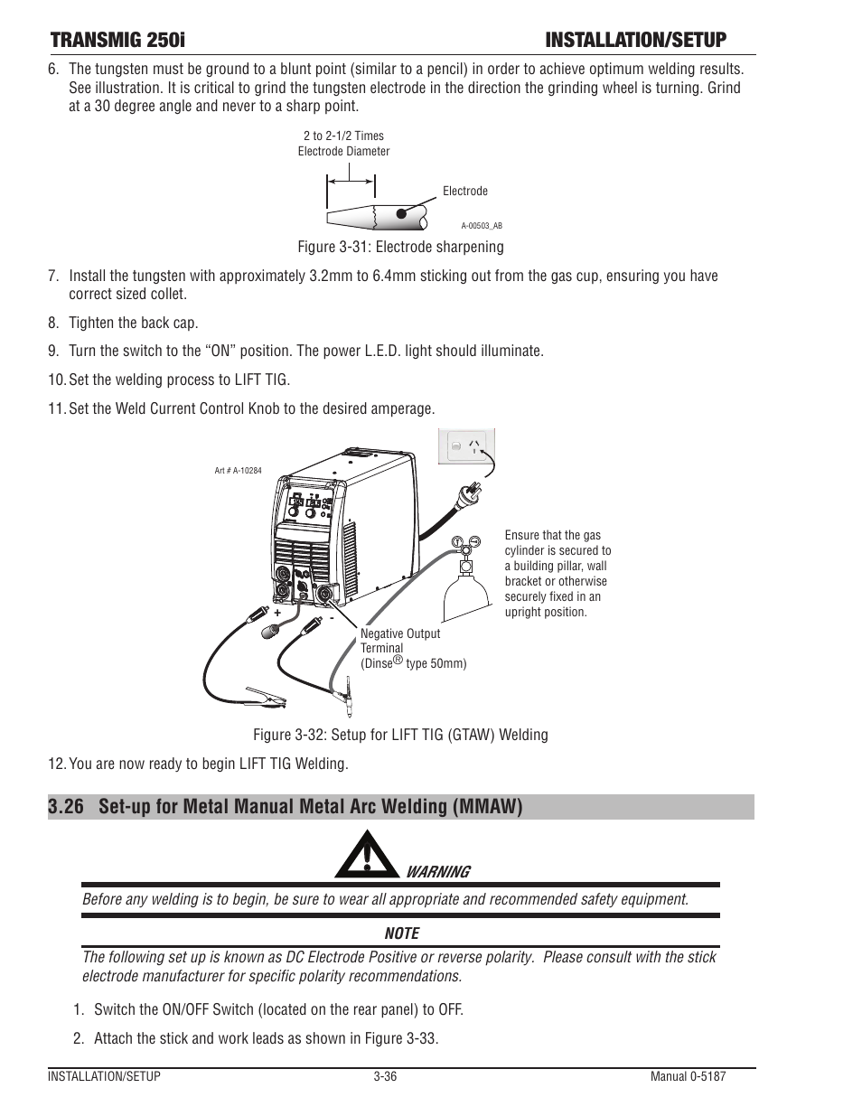 Transmig 250i installation/setup | Tweco 250i Multi Process Welding Inverter 2RT Wire Feeder User Manual | Page 54 / 100