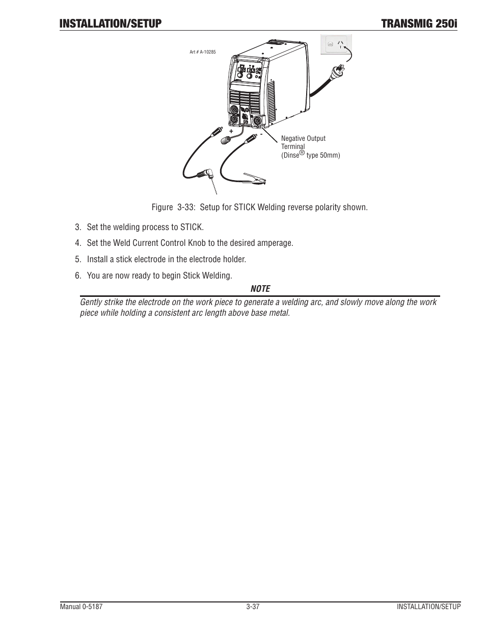 Installation/setup transmig 250i | Tweco 250i Multi Process Welding Inverter 2RT Wire Feeder User Manual | Page 55 / 100