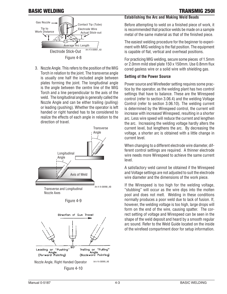 Basic welding transmig 250i | Tweco 250i Multi Process Welding Inverter 2RT Wire Feeder User Manual | Page 59 / 100