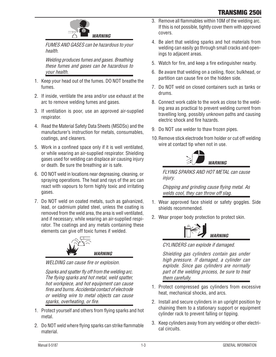 Transmig 250i | Tweco 250i Multi Process Welding Inverter 2RT Wire Feeder User Manual | Page 9 / 100