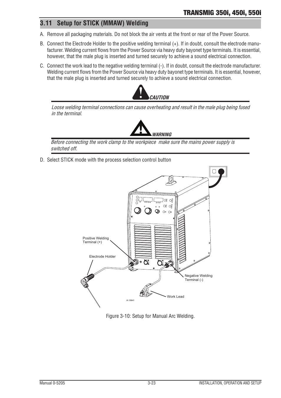 11 setup for stick (mmaw) welding | Tweco 550i Transmig User Manual | Page 43 / 88