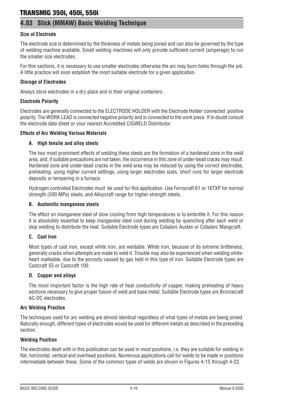 03 stick (mmaw) basic welding technique | Tweco 550i Transmig User Manual | Page 54 / 88