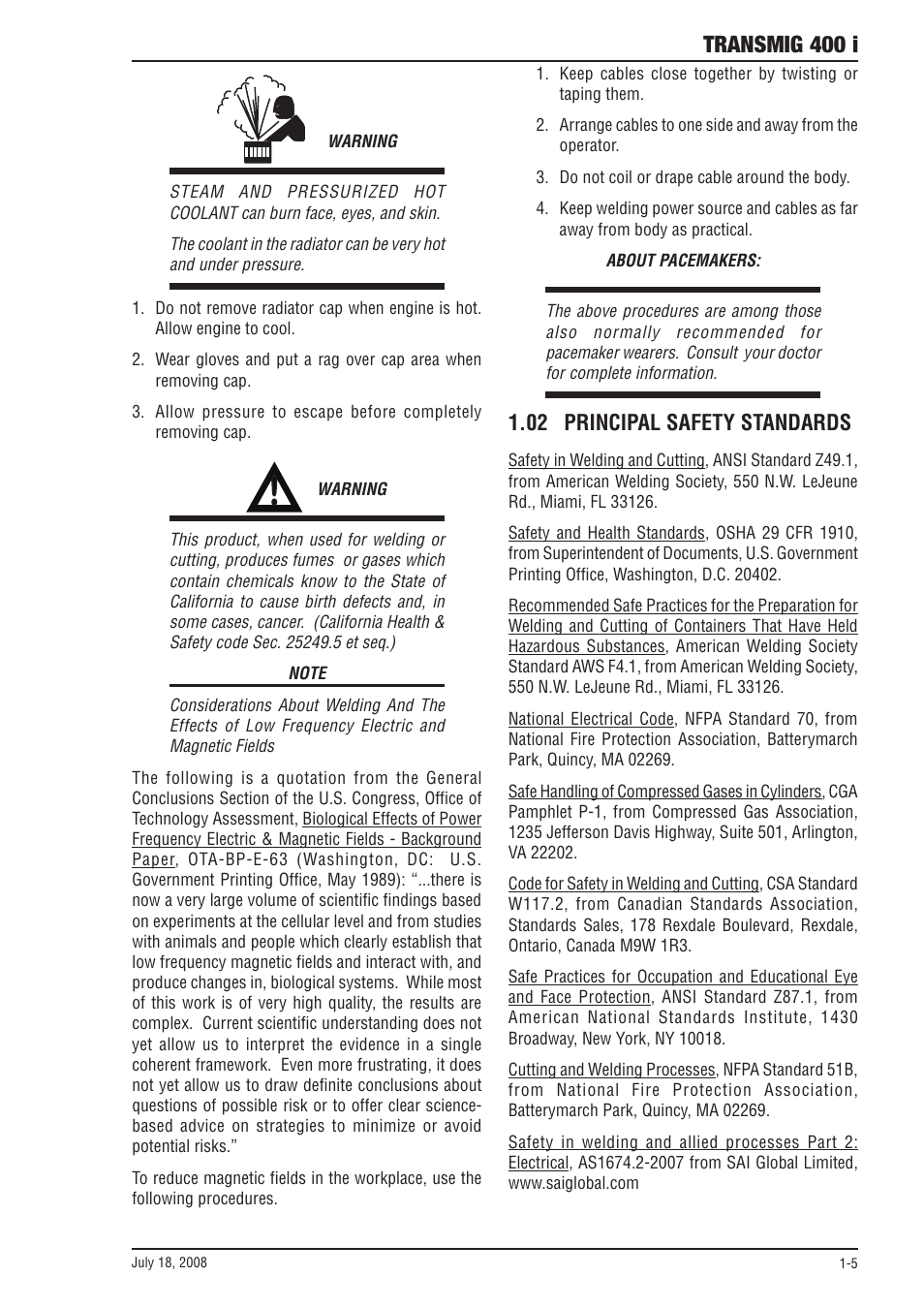 02 principal safety standards, 02 principal safety standards -5, Transmig 400 i | Tweco 400i Transmig User Manual | Page 11 / 64