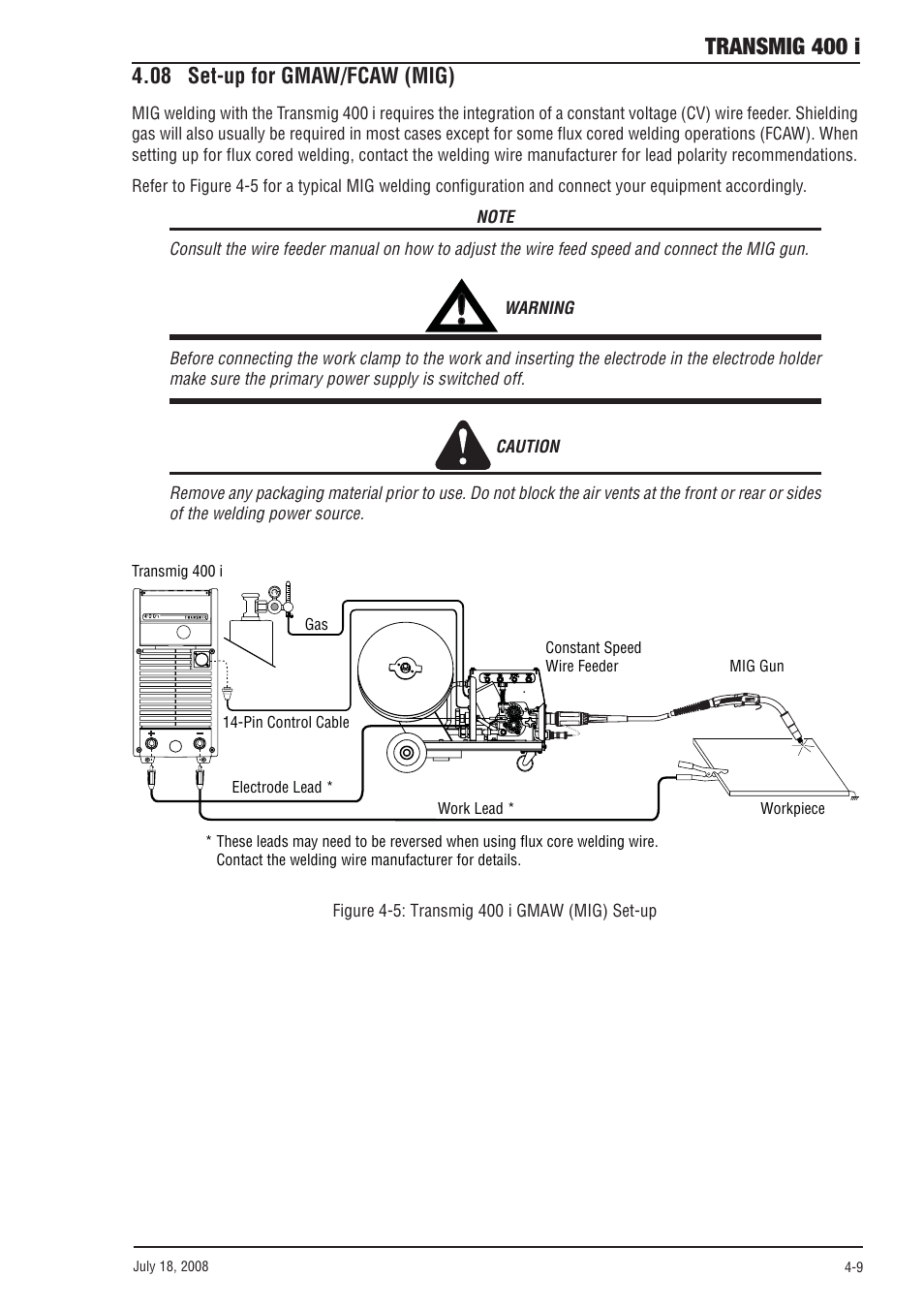 Transmig 400 i, 08 set-up for gmaw/fcaw (mig) | Tweco 400i Transmig User Manual | Page 31 / 64