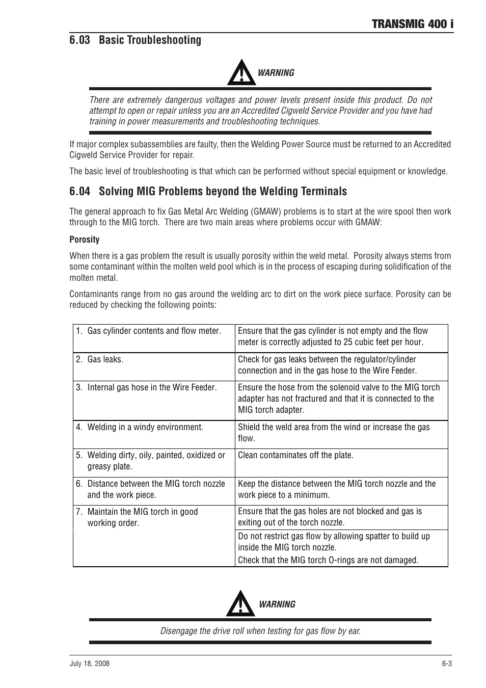 03 basic troubleshooting, Transmig 400 i | Tweco 400i Transmig User Manual | Page 43 / 64