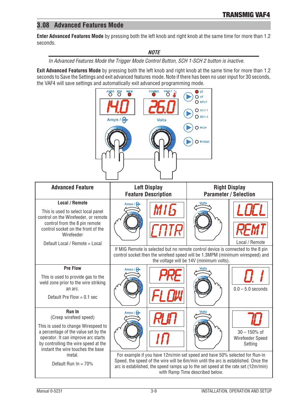 08 advanced features mode, Advanced features mode -9, Transmig vaf4 | Tweco VAF4 Transmig User Manual | Page 27 / 88