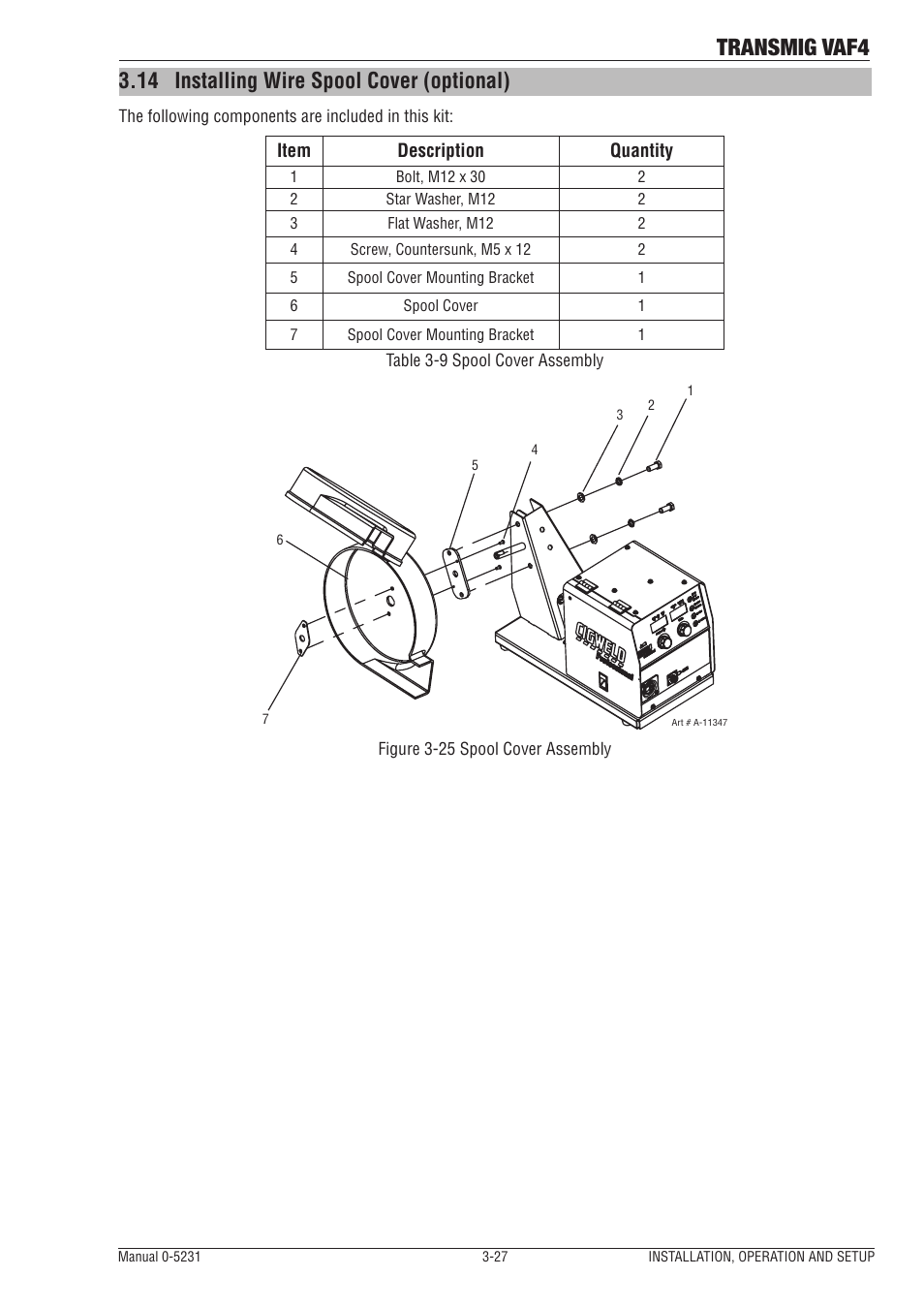 14 installing wire spool cover (optional), Installing wire spool cover (optional) -27, Transmig vaf4 | Tweco VAF4 Transmig User Manual | Page 45 / 88