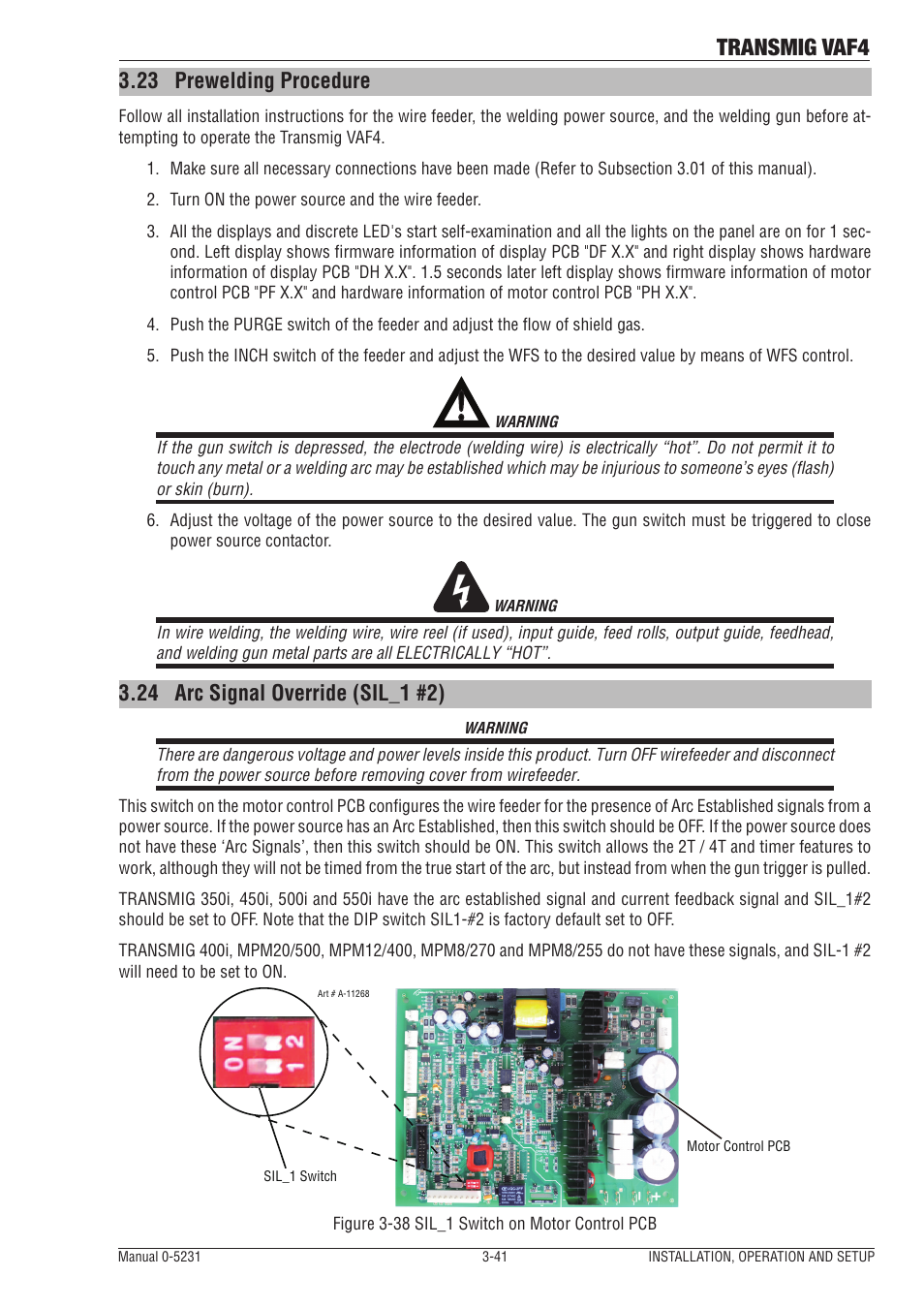 23 prewelding procedure, 24 arc signal override (sil_1 #2), Prewelding procedure -41 | Arc signal override (sil_1 #2) -41, Transmig vaf4 | Tweco VAF4 Transmig User Manual | Page 59 / 88