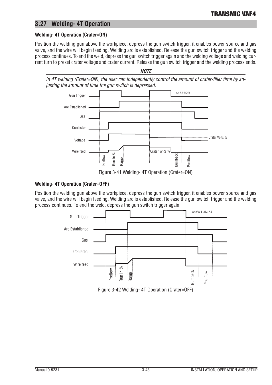 27 welding- 4t operation, Welding- 4t operation -43, Transmig vaf4 | Tweco VAF4 Transmig User Manual | Page 61 / 88