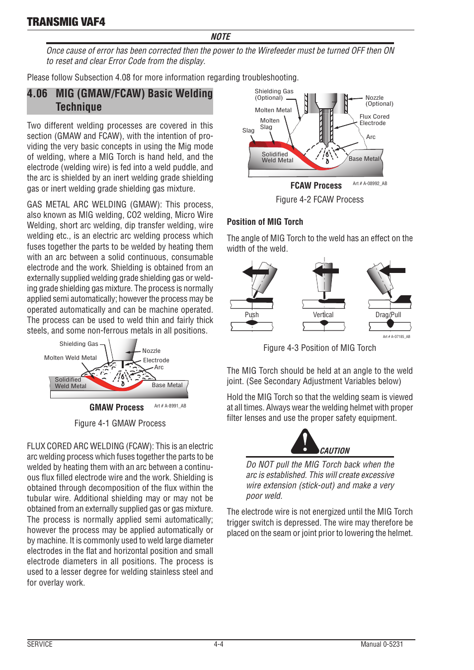 06 mig (gmaw/fcaw) basic welding technique, Mig (gmaw/fcaw) basic welding technique -4, Transmig vaf4 | Tweco VAF4 Transmig User Manual | Page 68 / 88