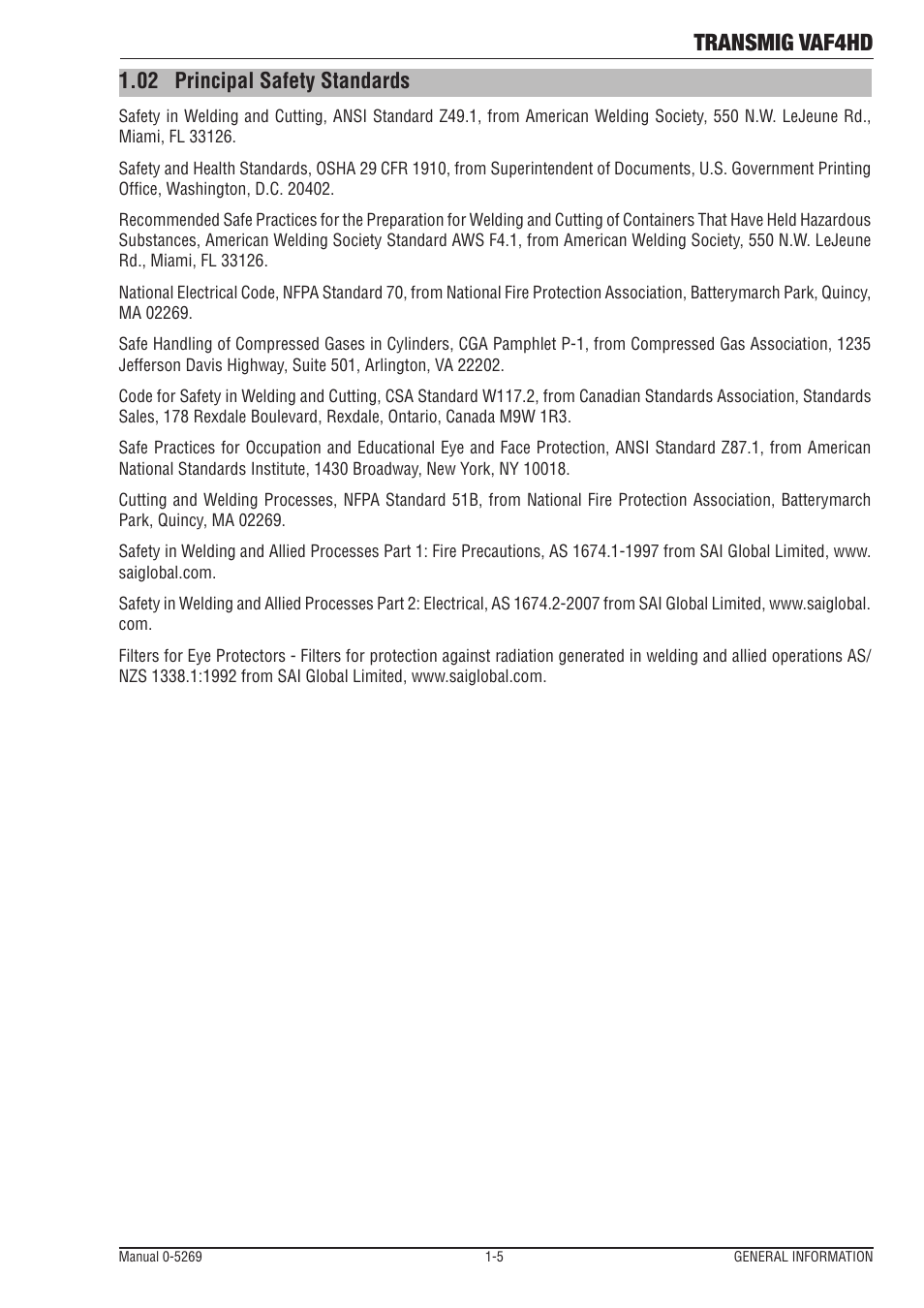 02 principal safety standards, Principal safety standards -5, Transmig vaf4hd | Tweco VAF4HD Transmig User Manual | Page 11 / 84