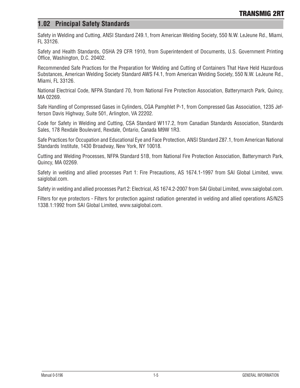 02 principal safety standards, Principal safety standards -5, Transmig 2rt | Tweco 2RT Transmig User Manual | Page 11 / 54