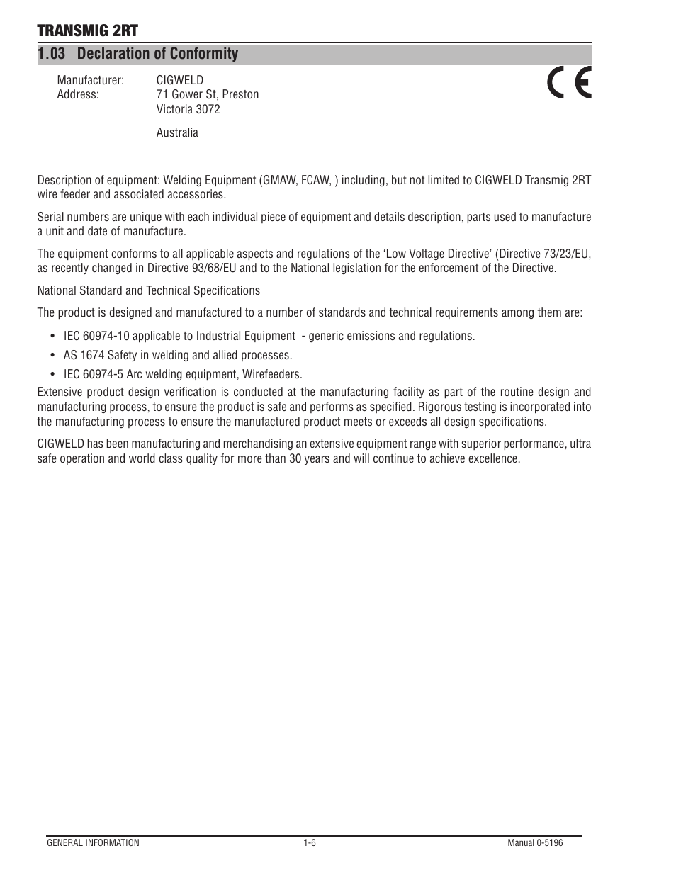 03 declaration of conformity, Declaration of conformity -6, Transmig 2rt | Tweco 2RT Transmig User Manual | Page 12 / 54