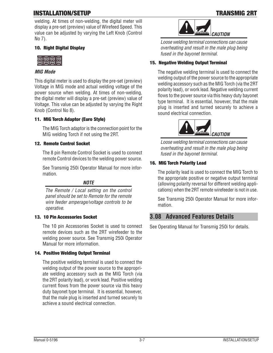 08 advanced features details, Advanced features details -7, Installation/setup transmig 2rt | Tweco 2RT Transmig User Manual | Page 23 / 54