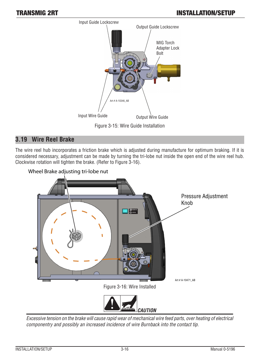 19 wire reel brake, Wire reel brake -16, Transmig 2rt installation/setup | Tweco 2RT Transmig User Manual | Page 32 / 54